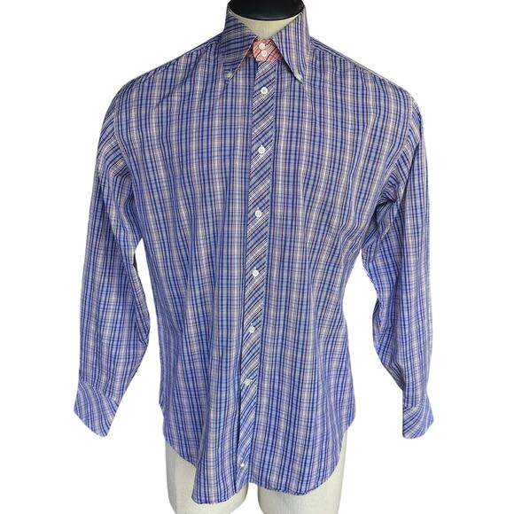 TailorByrd Men M oxford shirt Button Double Ply Cotton long sleeve smart Plaid - Picture 2 of 10